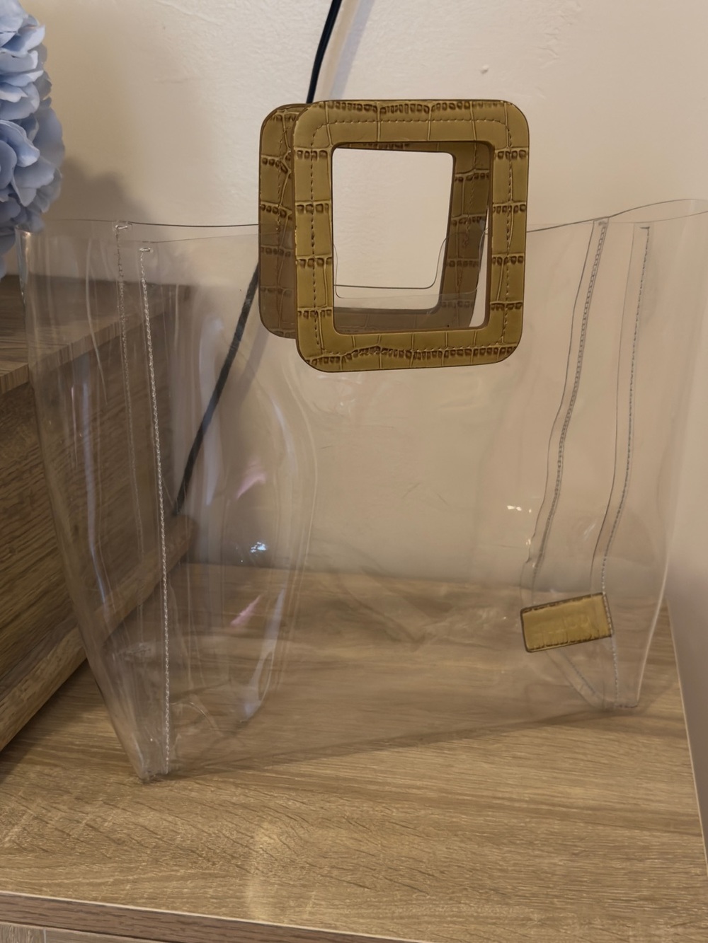 STAUD Shirley Clear Tote with Tan Croc-Effect Square Handles